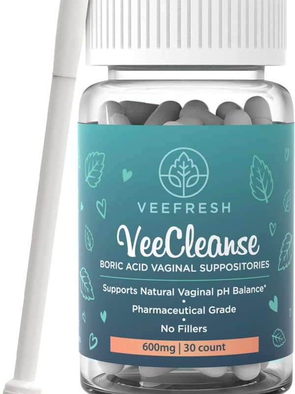 VeeFresh - VeeCleanse Boric Acid Vaginal Suppositories + Suppository Applicator - Vaginal pH Balance Suppositories - Vaginal Odor Control - Feel Fresh, Feminine and Confident